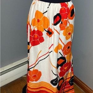 Vintage 1970s Homemade Maxi Skirt Sunset Colored Flowers Boho Hippie